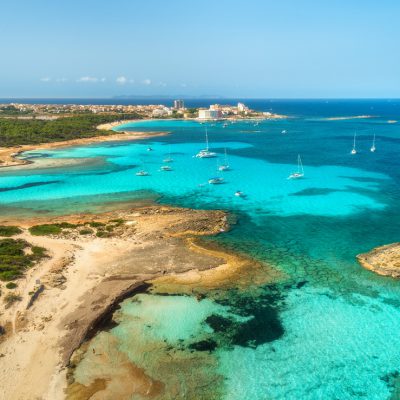 Aerial view of beautiful sea with transparent azure water